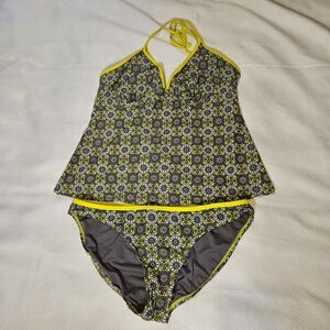 Converse All Star two piece geometric tankini/halter top swim suit womens XL